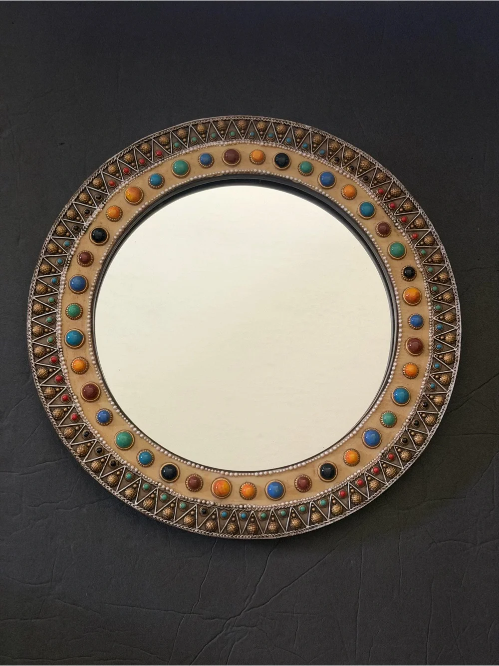 Round Beaded Accent Wall Mirror 11 3/4”